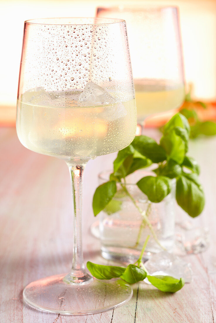 Prosecco with homemade basil syrup