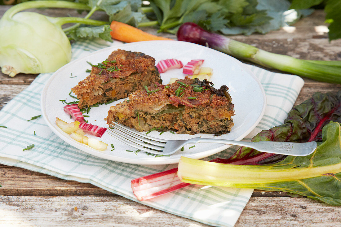 Kohlrabi and chard tart with herbs