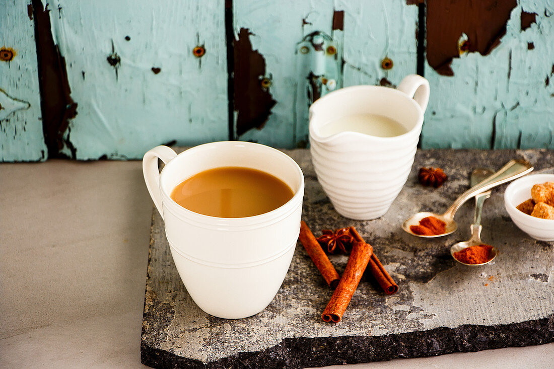 Traditional indian masala chai tea in white cup