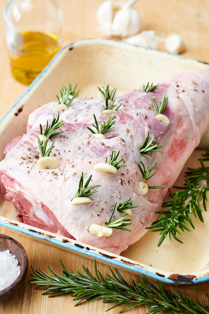 Prepared lamb for roasting