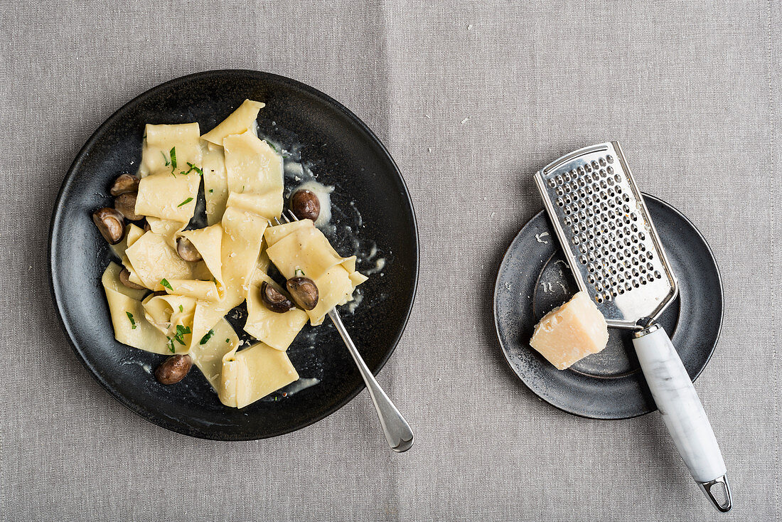 Pappardelle with mushrooms and Parmesan cheese
