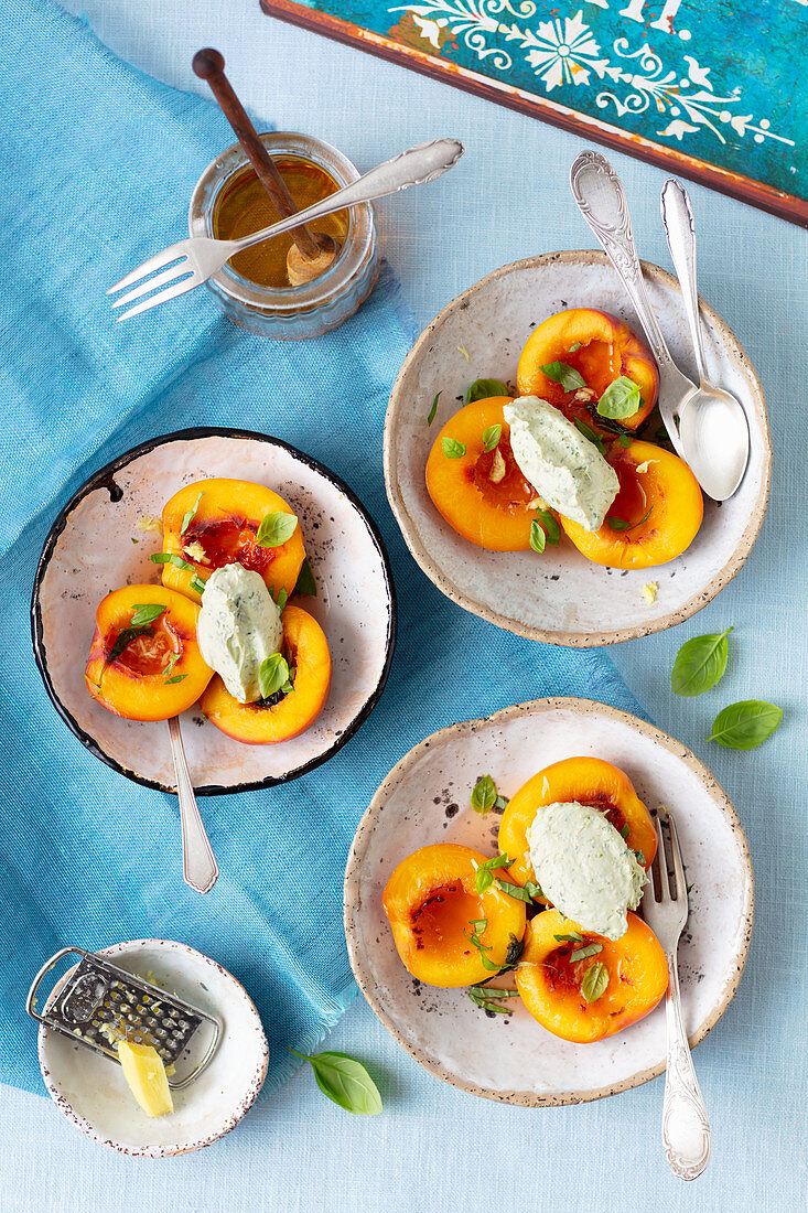 Nectarines with basil mascarpone cream