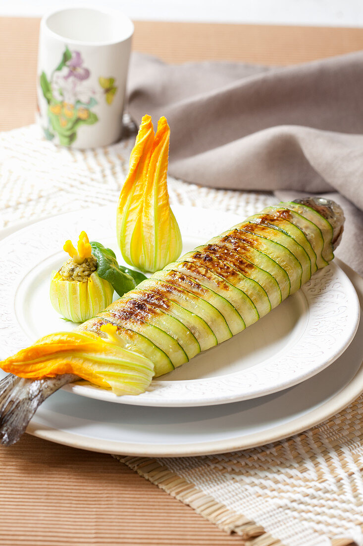 Trout wrapped in courgette
