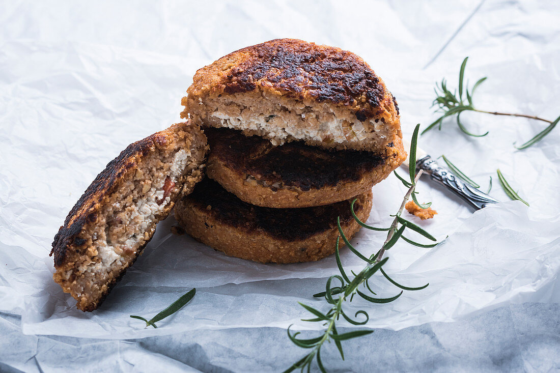 Vegan bean fritters filled with tofu, peppers and rosemary