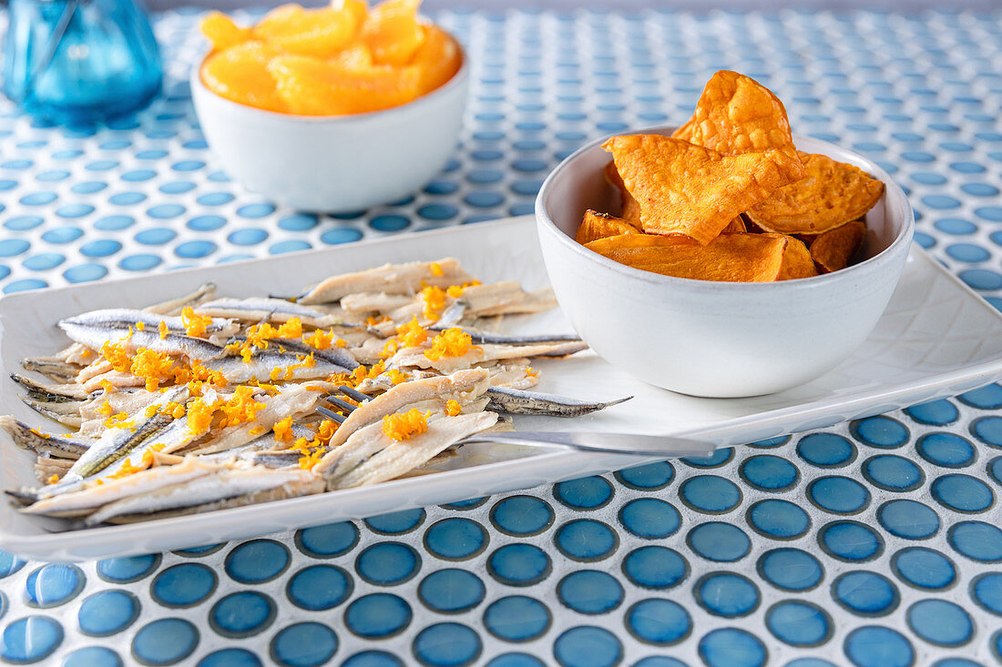 Boquerones (Fresh anchovies with orange zest, Spain)