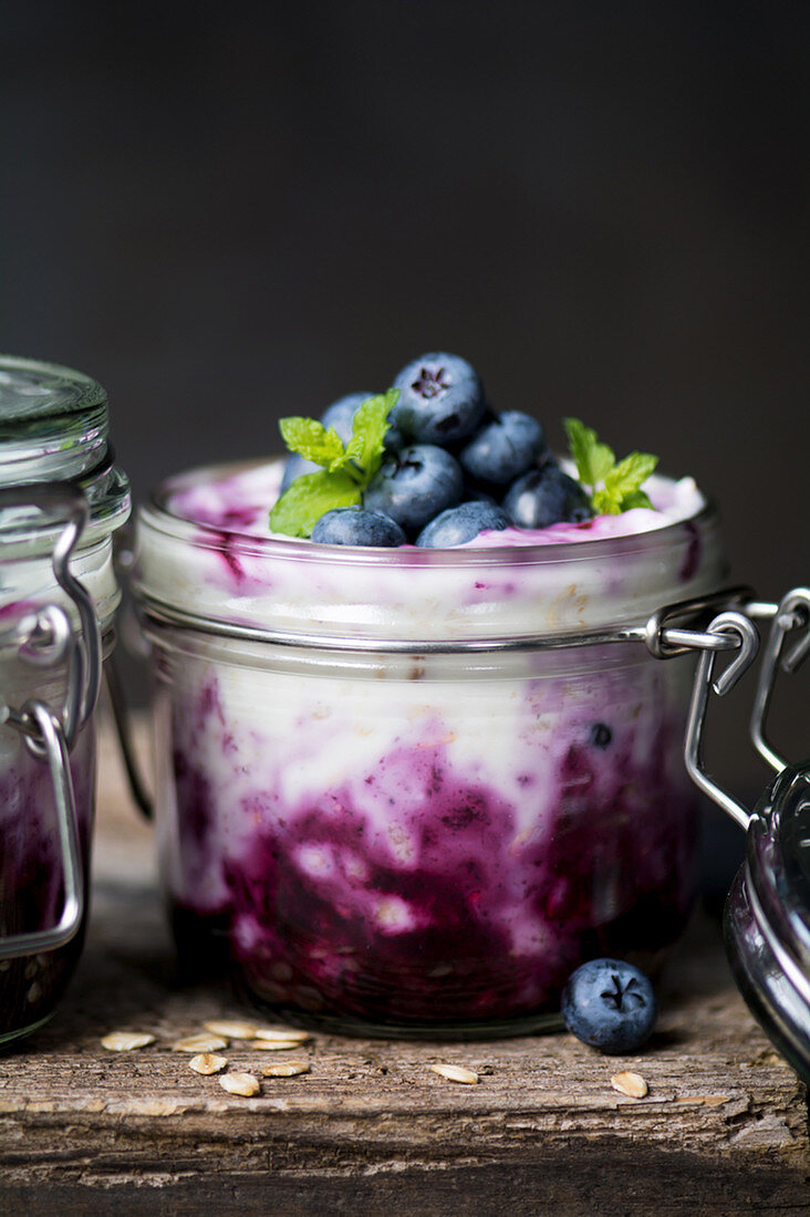 Blueberry yoghurt in a jar