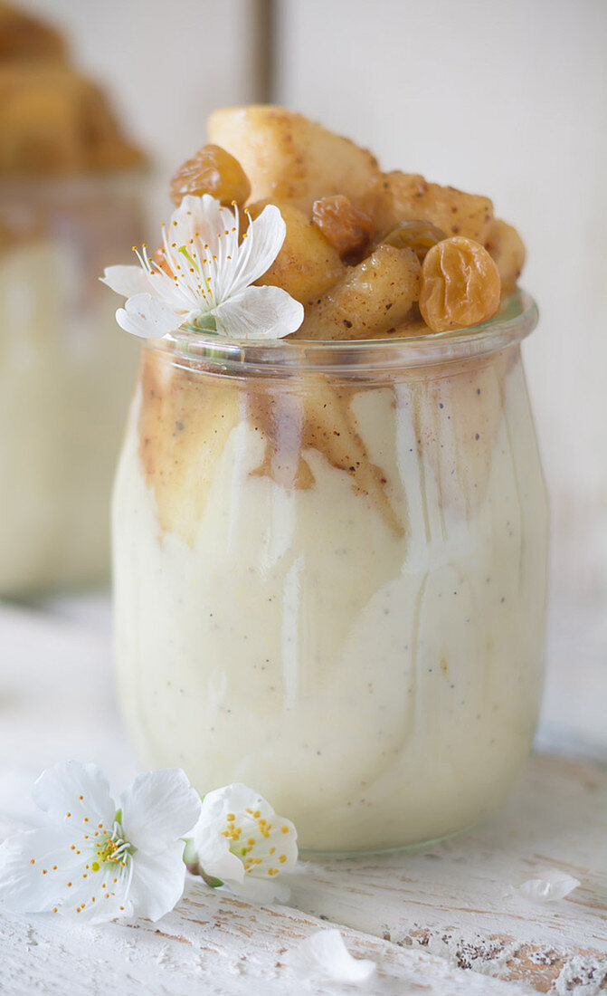 Vanilla yoghurt with apple and raisins