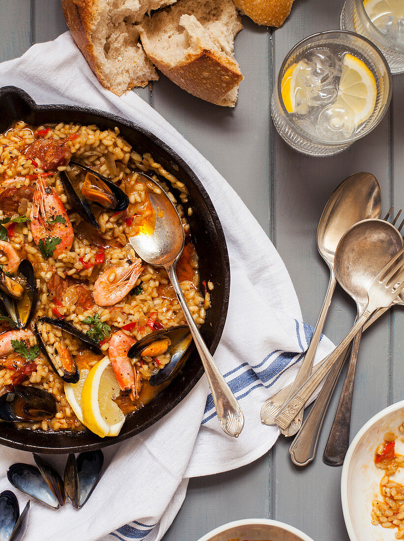 Seafood Paella with Prawns and Mussels