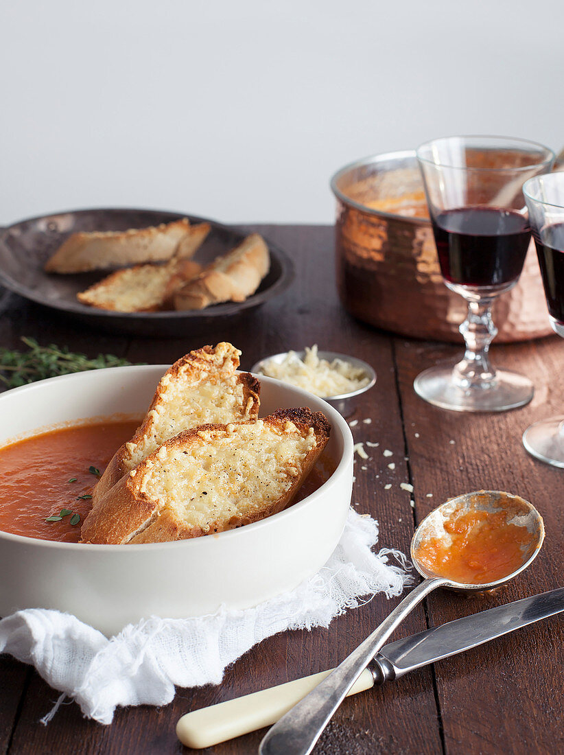 Tomato soup with cheese croutons