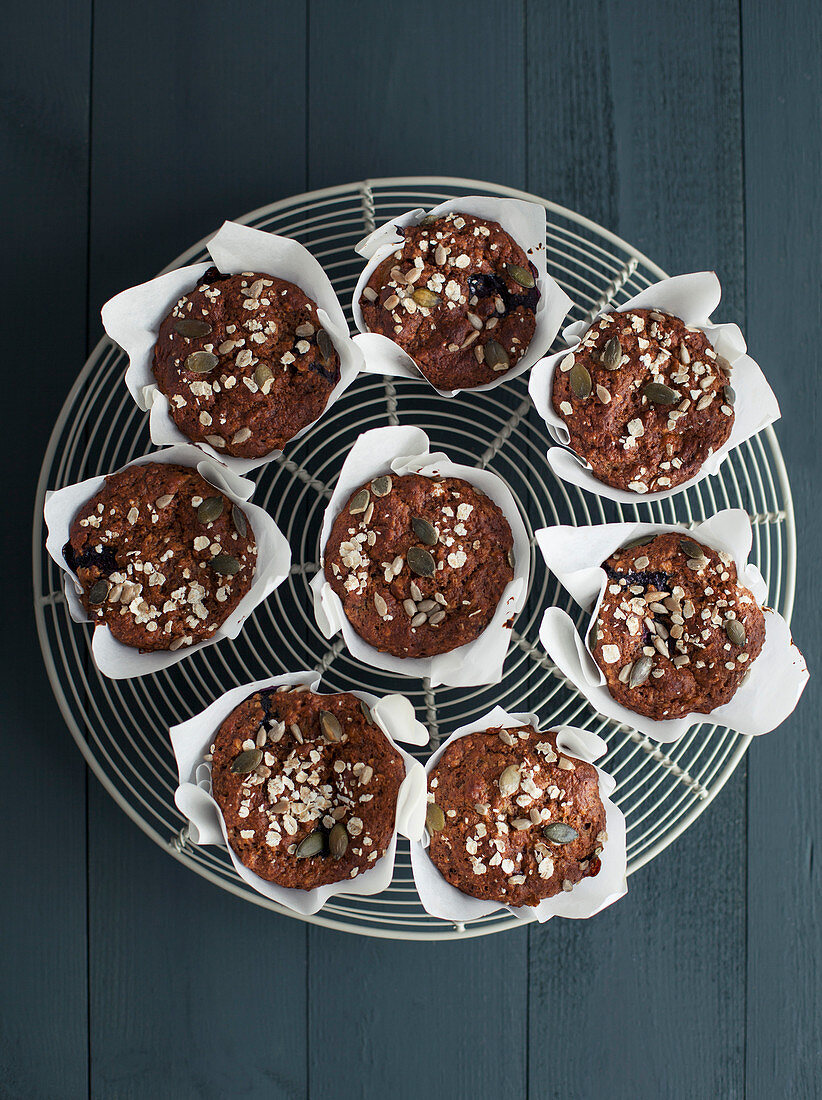 Blueberry Breakfast Muffins on Wire Rack