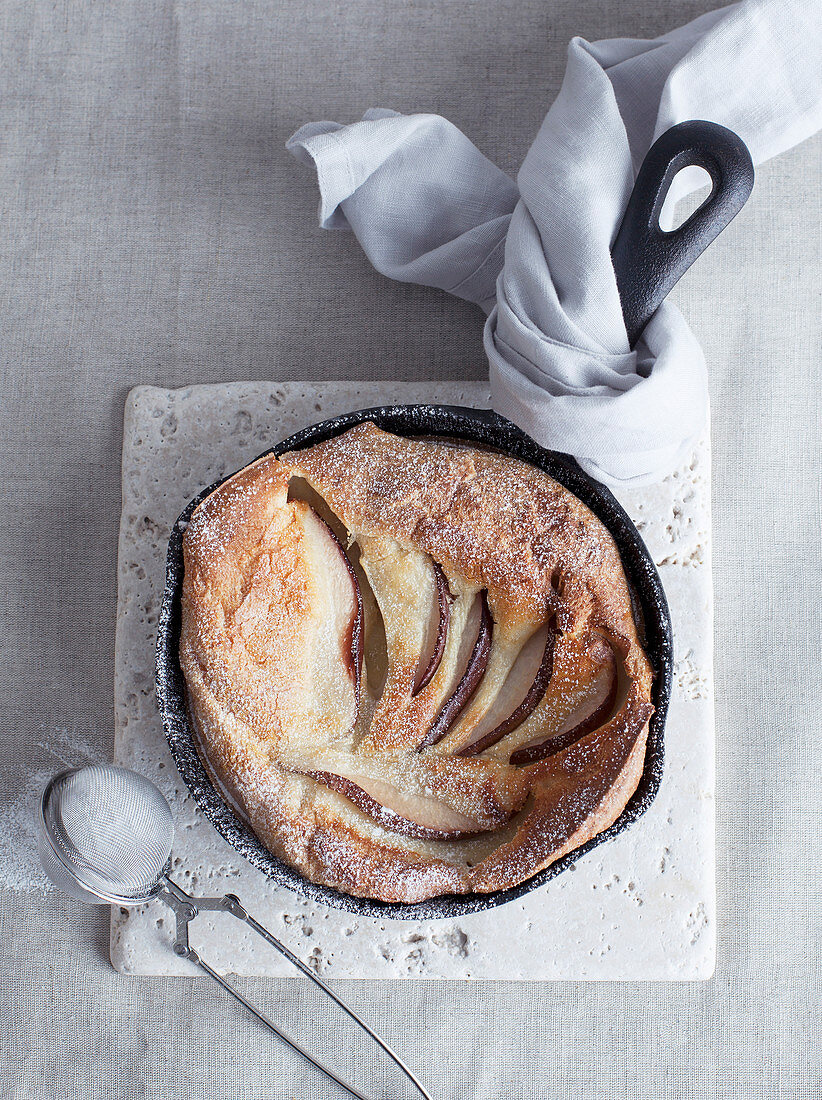 Pear Dutch Baby Pancake in Skillet