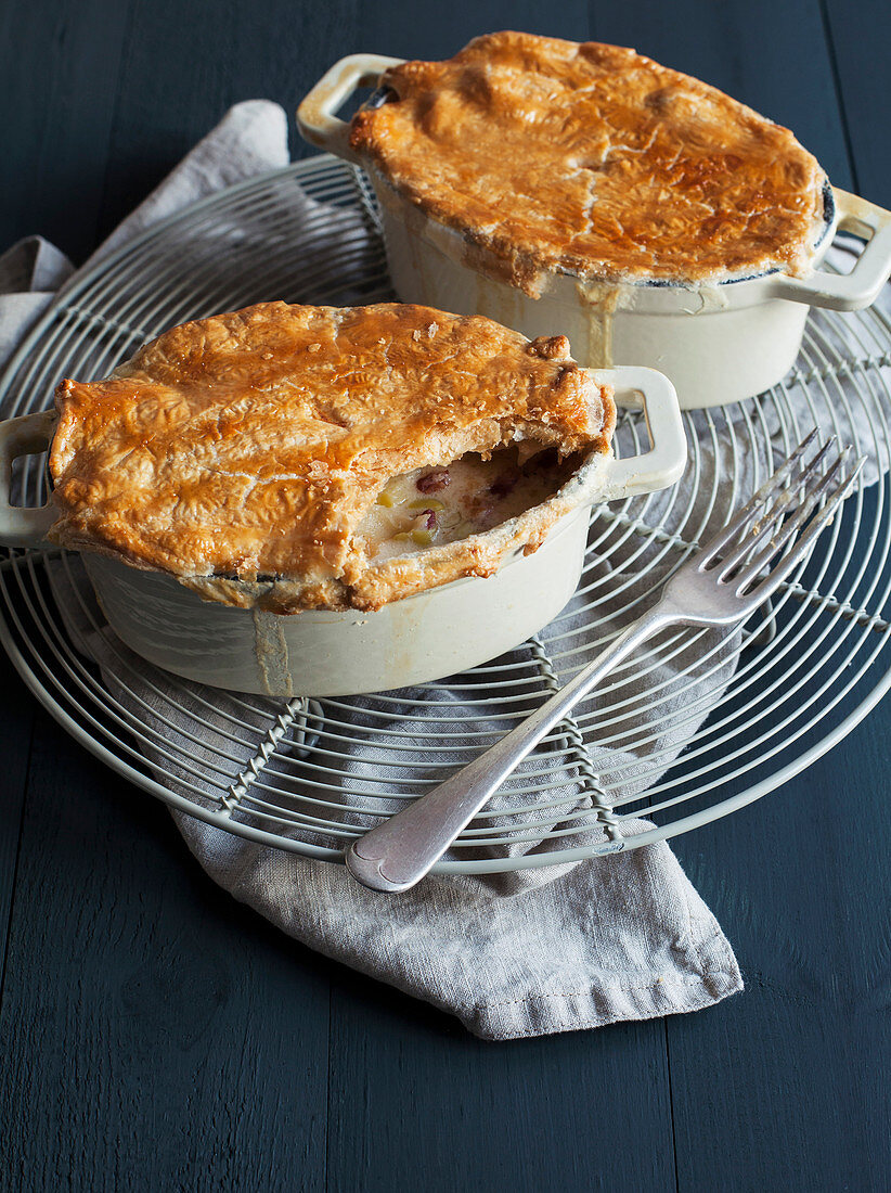 Individual Chicken and Leek Pies on Wire Cooling Rack