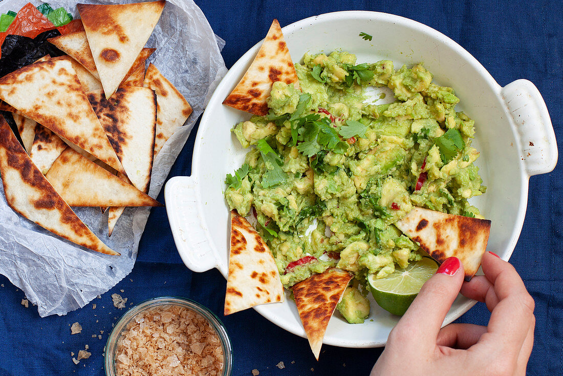 Guacamole with Tortilla Chips and Smoked Sea Salt