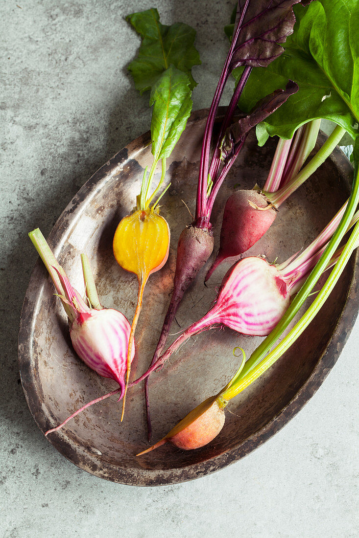 Rainbow Beetroot with leaves