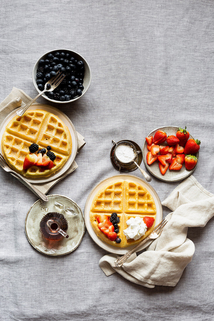 Gluten-free Paleo Waffle with Berries and Maple Syrup