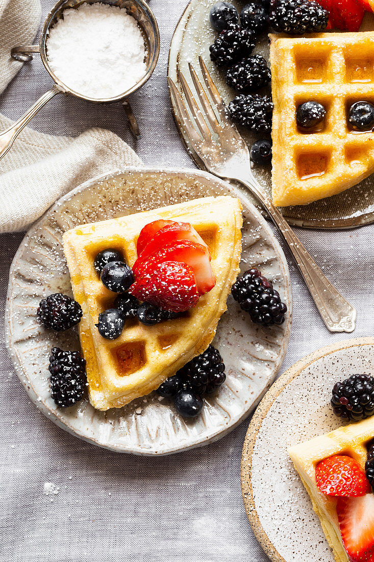 Gluten-free Paleo Waffle with Berries and Maple Syrup