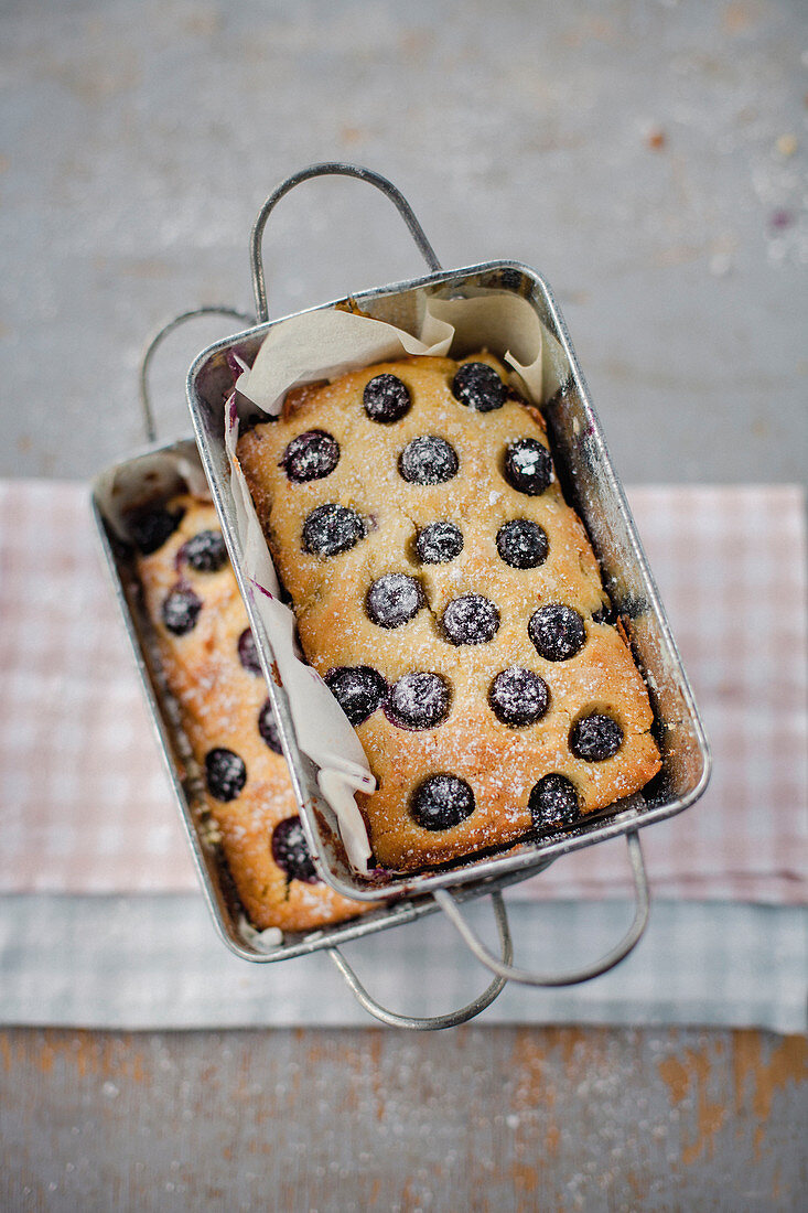 Homemade mini loaf cakes with cherries