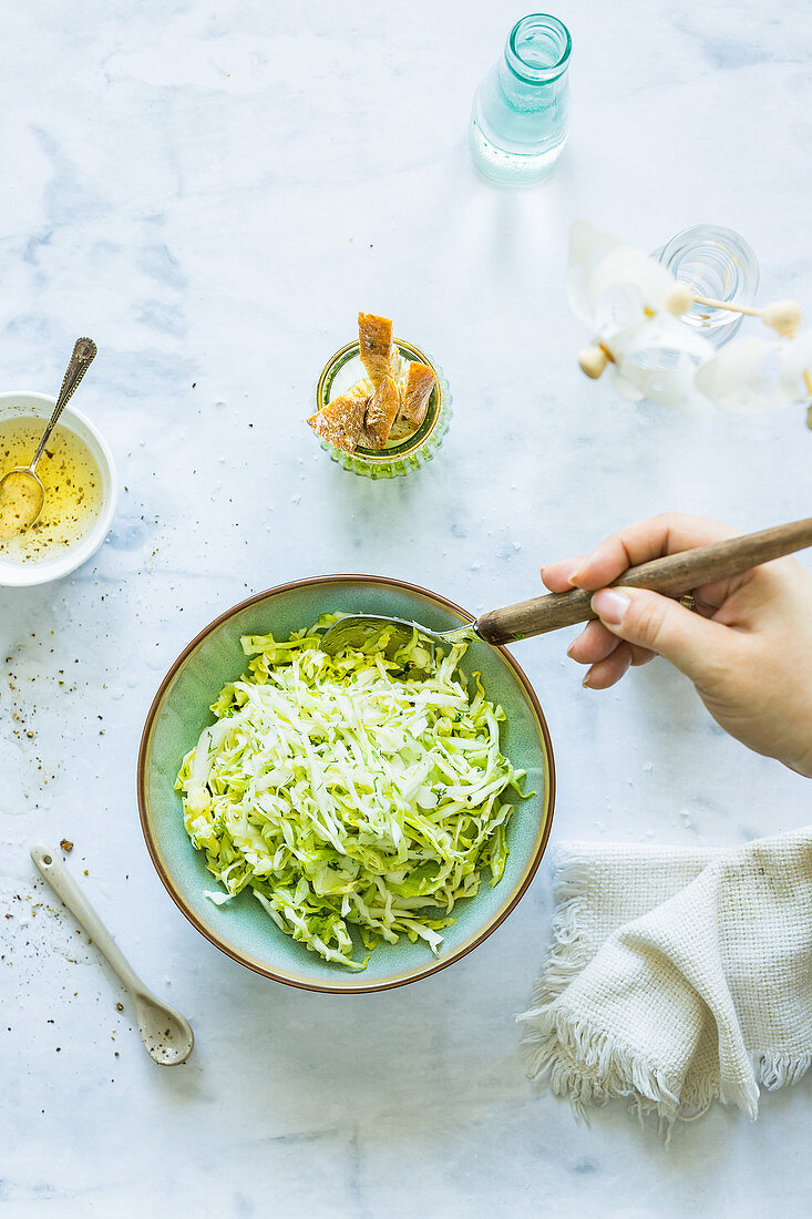 Simple polish style spring cabbage and dill salad