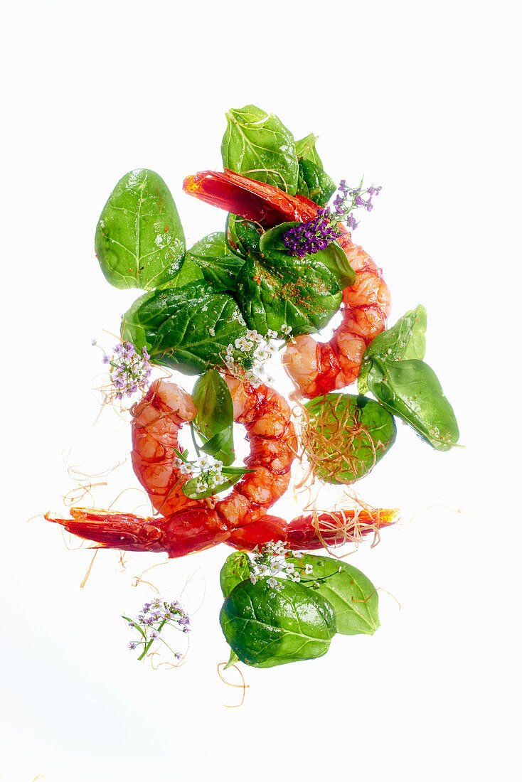 Spinach salad with prawns