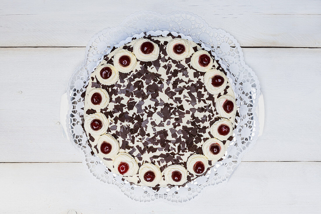 Whole Black Forest cake (top view)