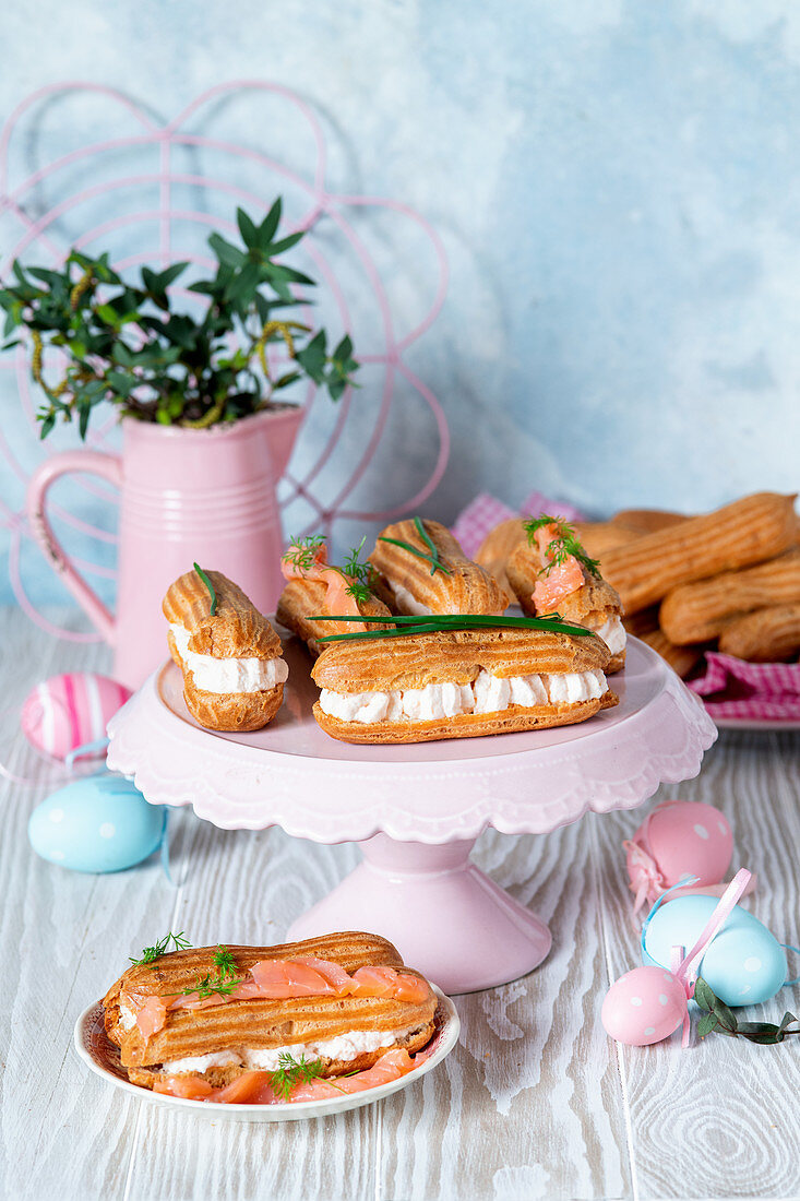 Salmon cream eclairs for Easter