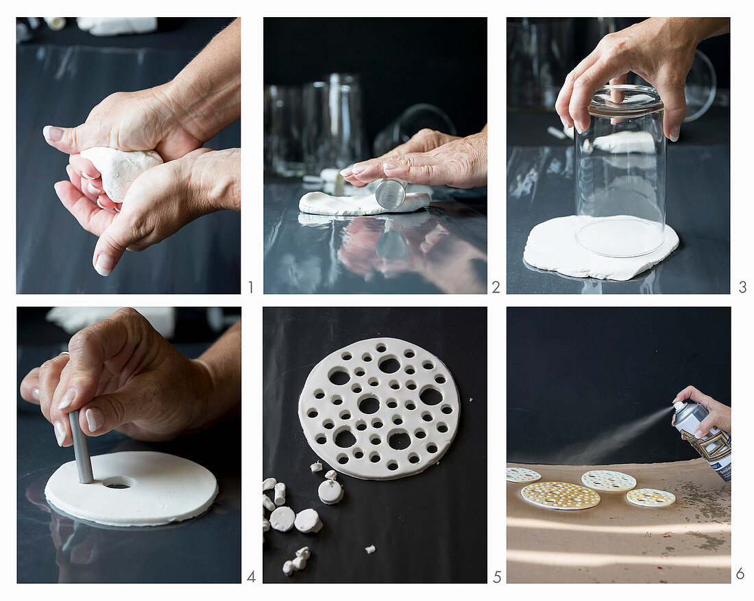 Instructions for making perforated vase lids from modelling clay