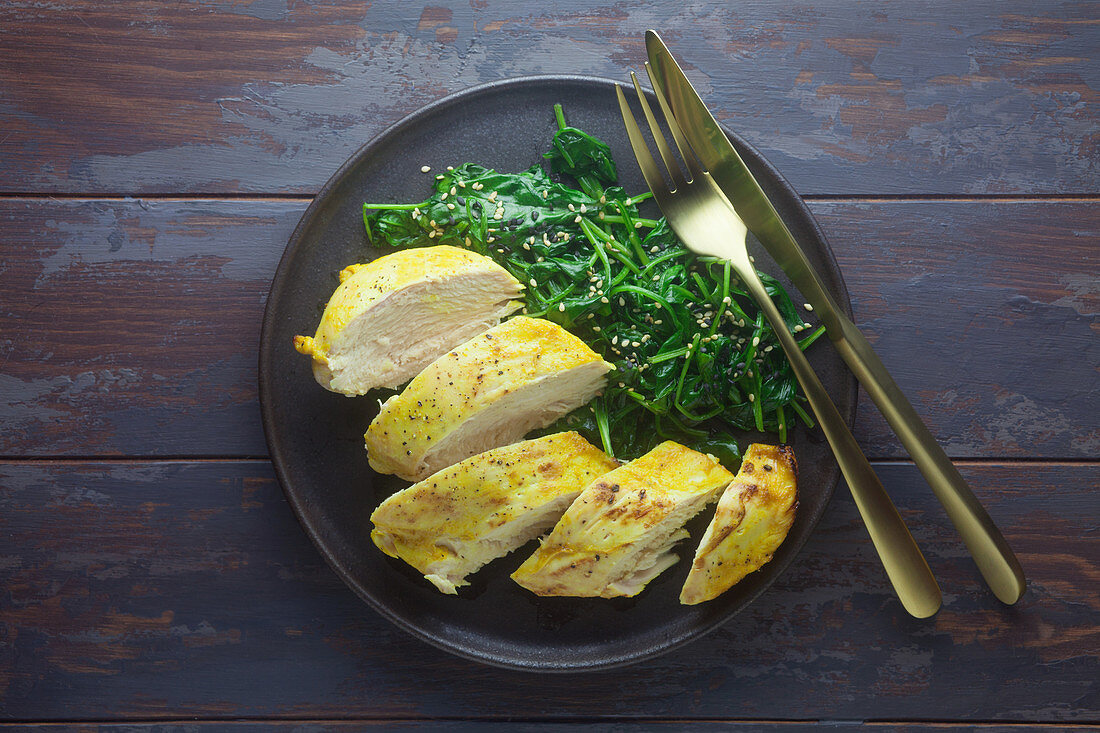 Turmeric chicken breast with spinach