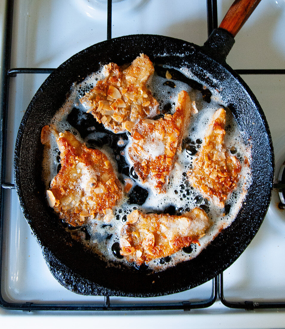 Oyster mushroom schnitzel in a pan