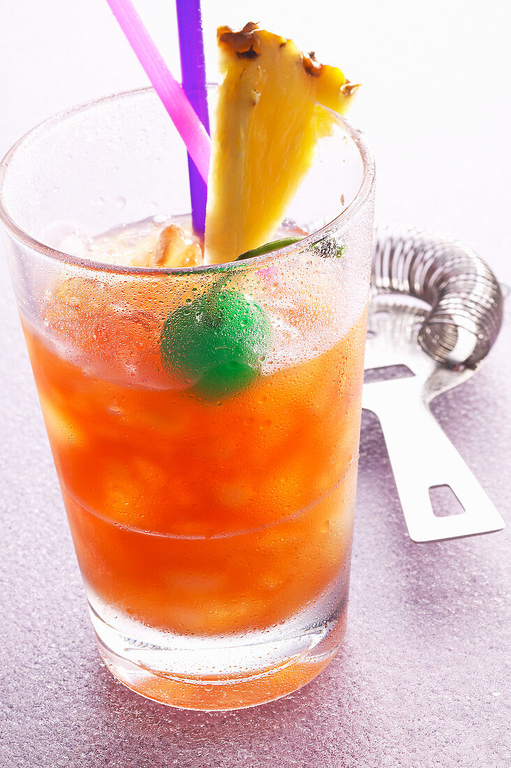 A Zombie cocktail made with Triple Sec, rum and fruit juice