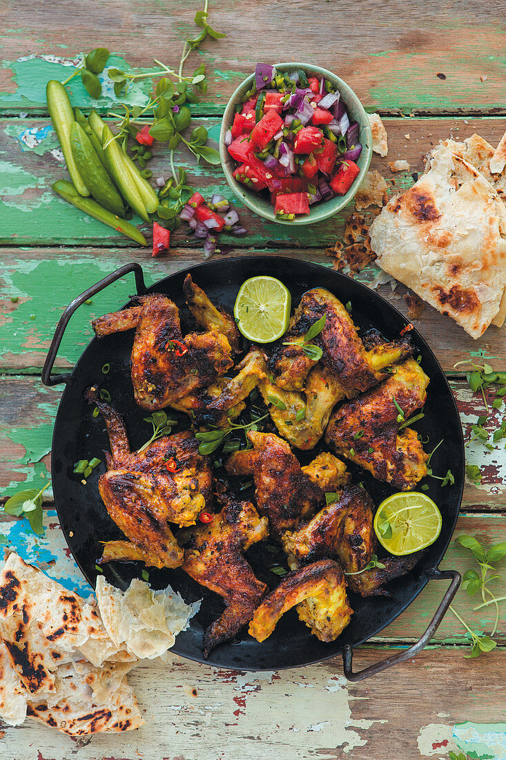 Chicken wings with watermelon salsa