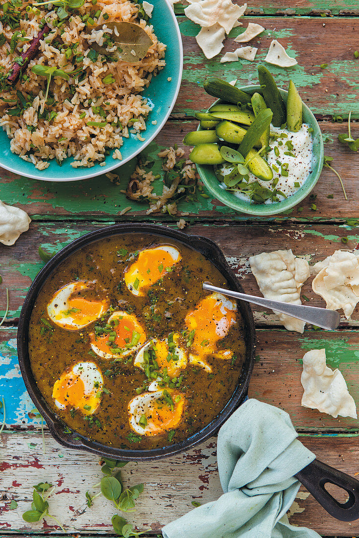 Curry eggs and raita