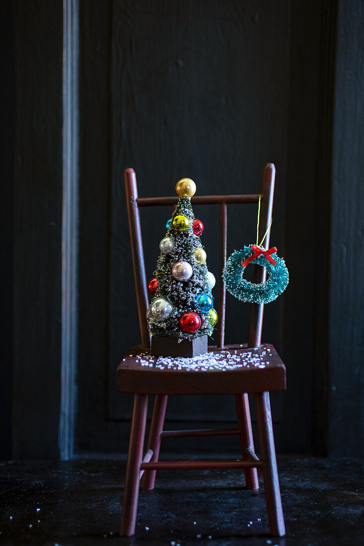 Christmas decoration on wooden chair