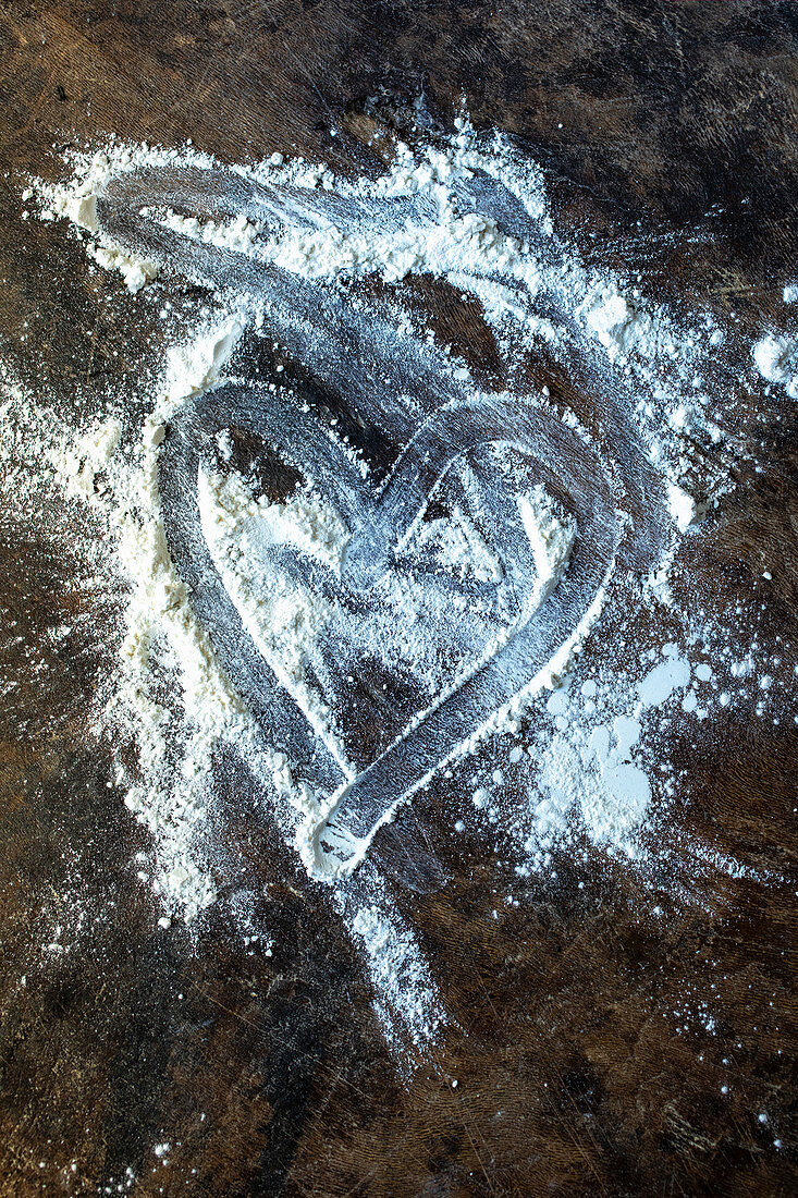 A heart drawn in flour