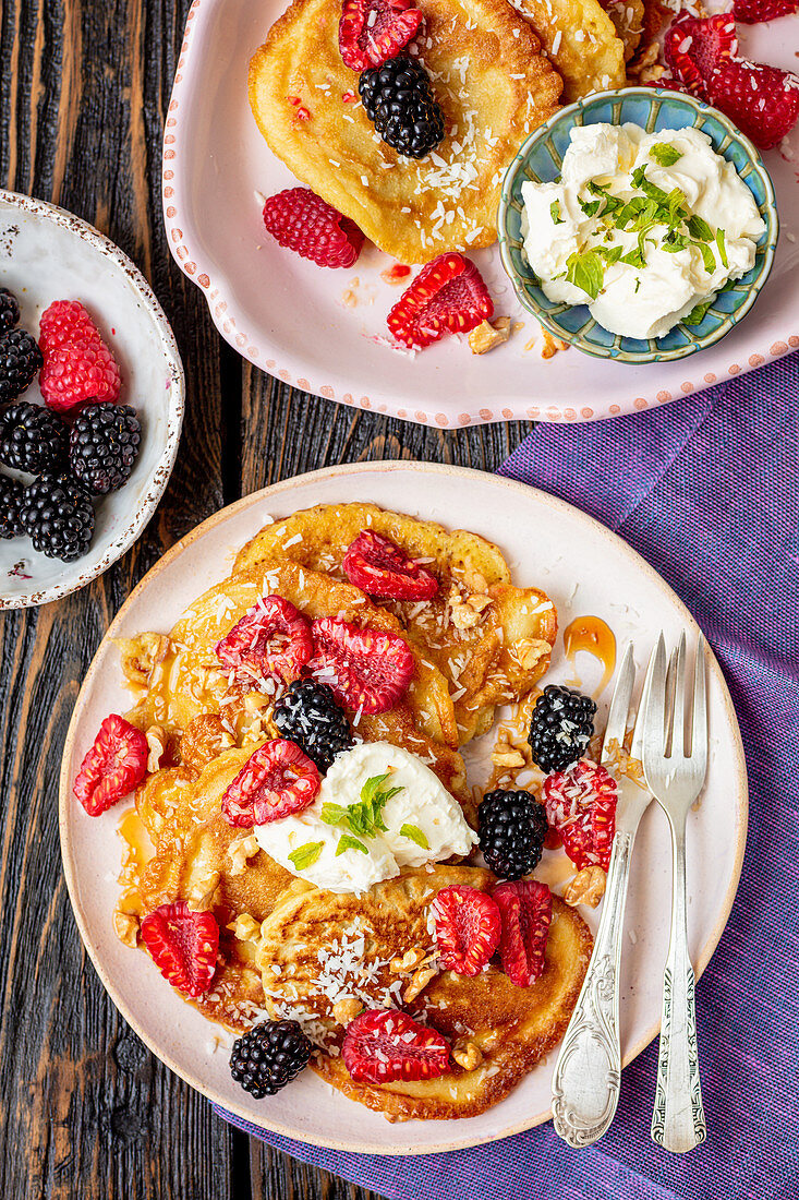 Coconut pancakes with berries