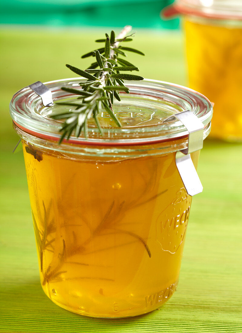 A jar of rosemary and apple jelly