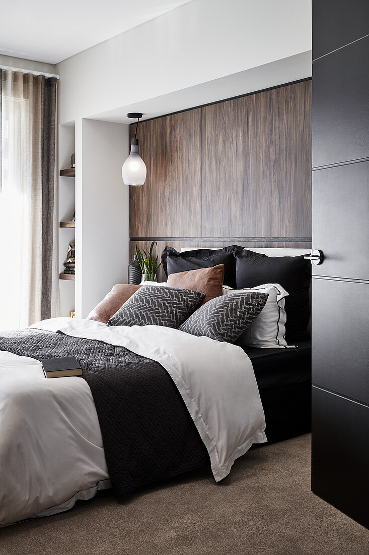 Masculine bedroom in earthy shades