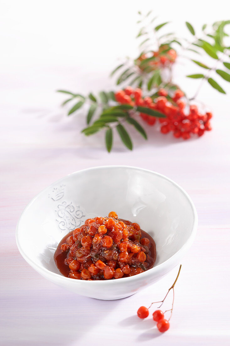 Ebereschen-Chutney mit Tomaten, Paprika und Sultaninen