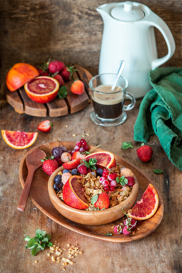 Granola with berries and blood orange