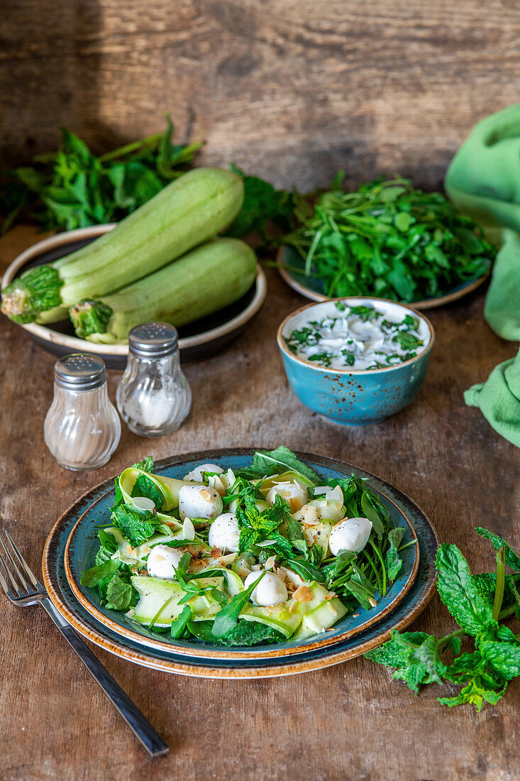 Zucchini salad with herbs and bocconcini