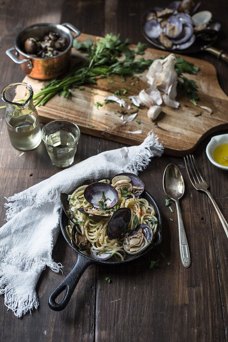 Spaghetti with mussels