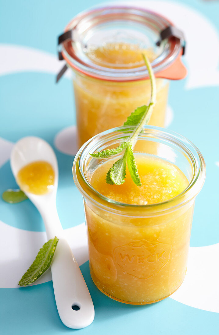 Jars of coconut and passion fruit jam