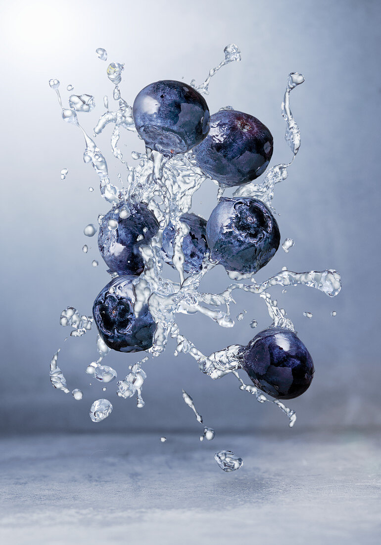 Blueberries with a splash of water