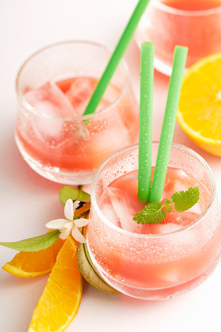 Non-alcoholic Florida cocktail with orange, pineapple, lemon and grenadine