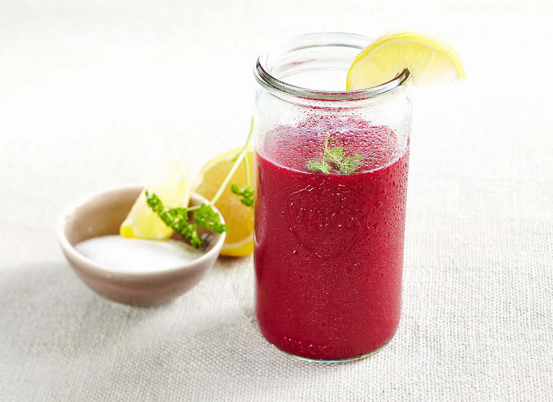 Savory beetroot smoothie with pineapple, Worcestershire sauce and salt