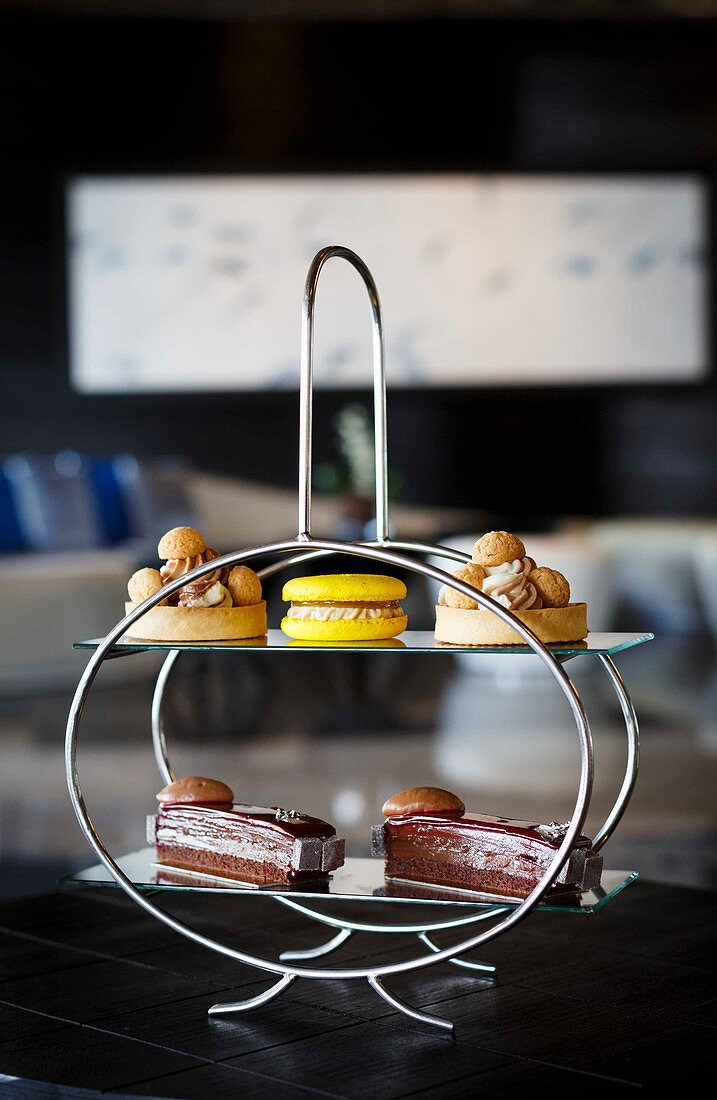 Sweet biscuits on an elegant cake stand