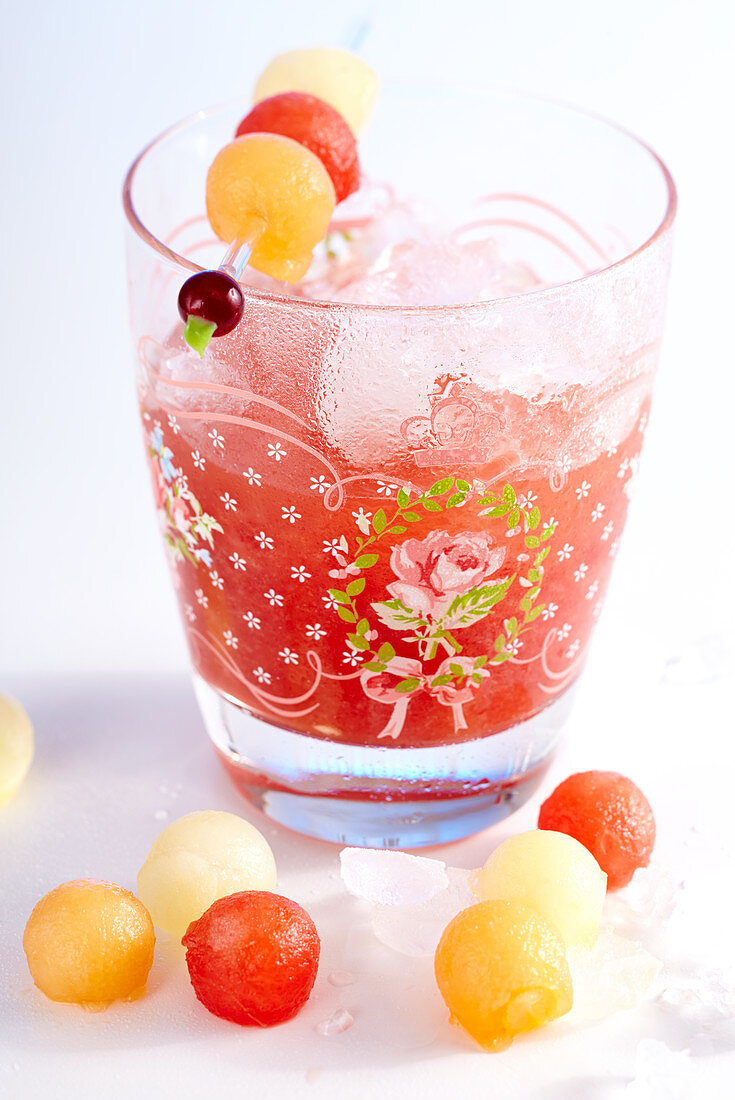 Rose-scented watermelon lemonade with melon balls