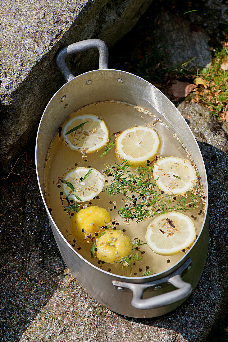 Zitronenbrühe mit Fenchel (Marinade für Fisch)