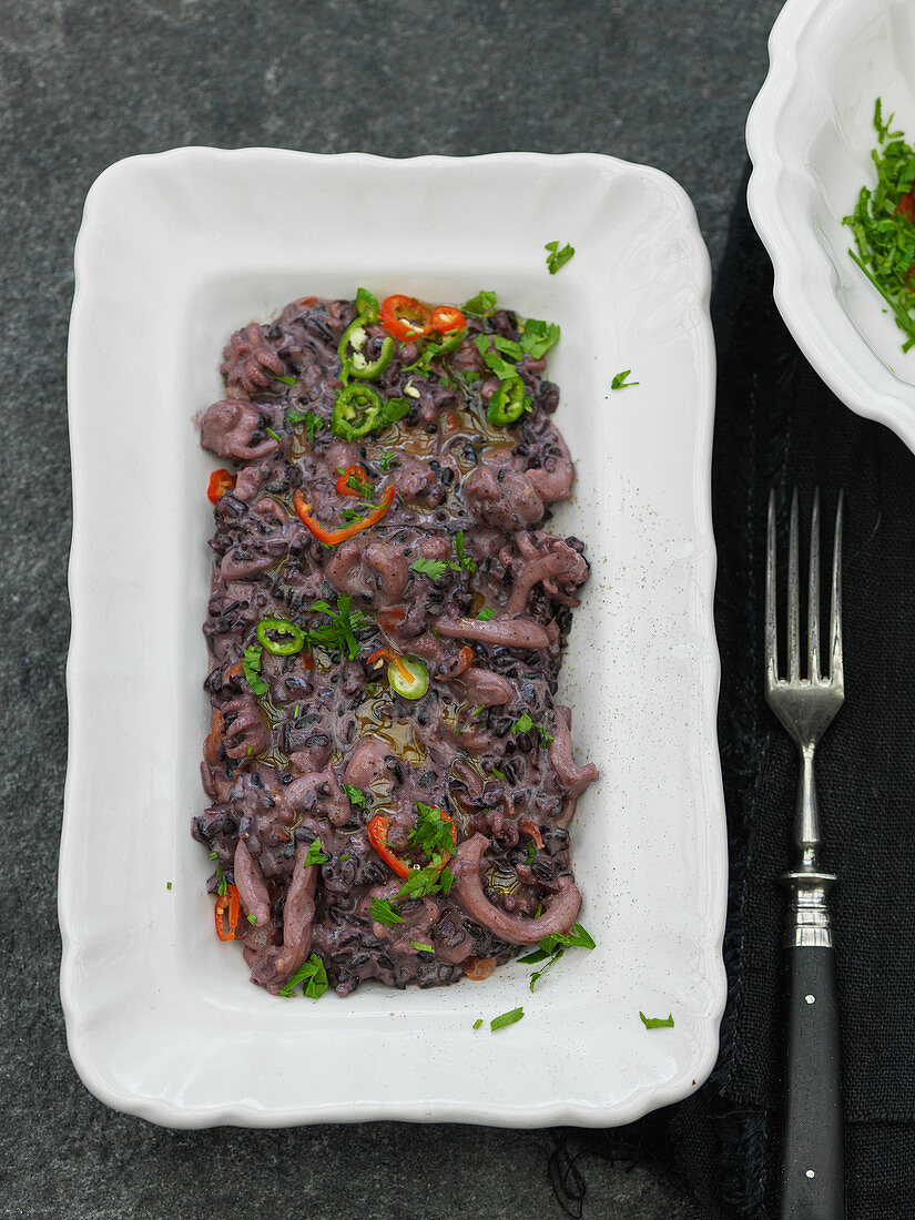 Squid ink risotto