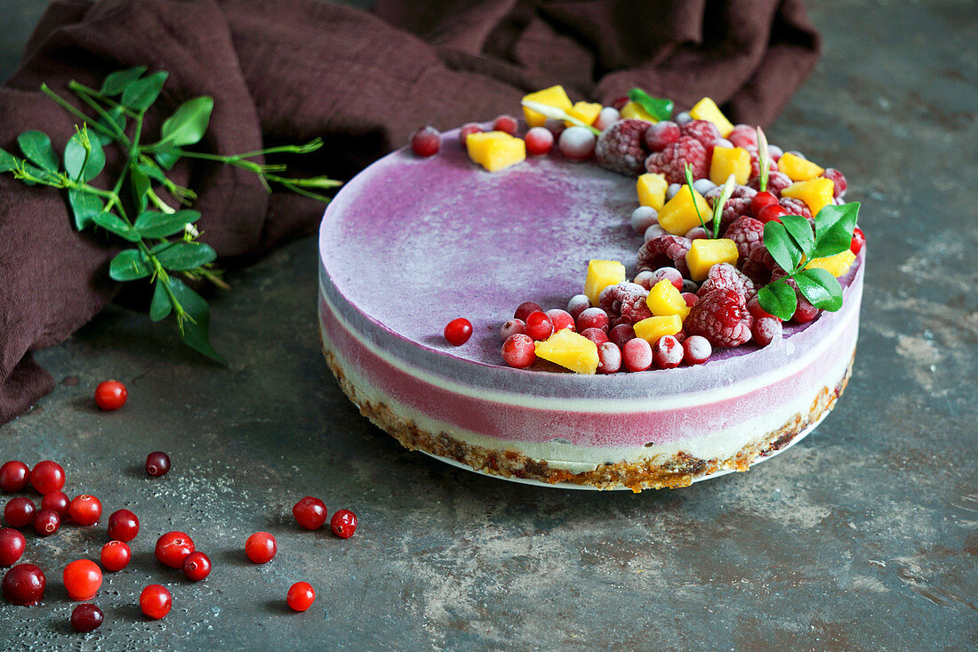 Veganer Kokos-Beeren-Kuchen