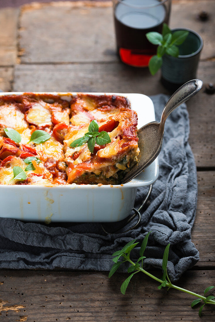 Vegan chard lasagne with substitute cheese
